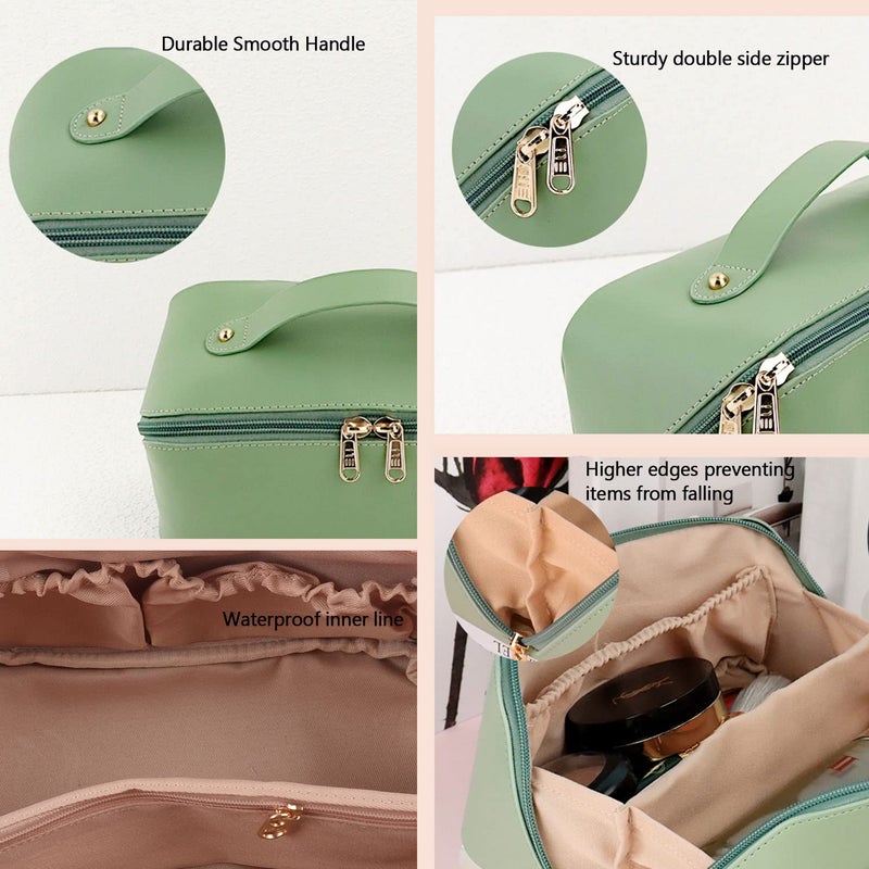 MAMUNU Large Capacity Cosmetic Bag  Travel Cosmetic Storage Bag with Handle  Portable Zipper Cosmetic Bag Toiletry Bag Makeup Bag Large with Compartments for Women Girls - Image 3